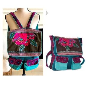 Brave Girl Melody Ross Teal and Fuchsia Floral Messenger Bag